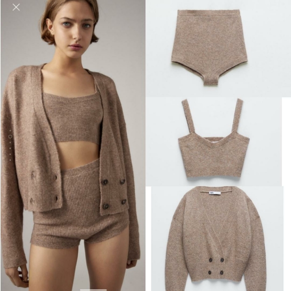 🎈LAST SET! Zara 3 pieces soft knit cardigan/ top/ short set